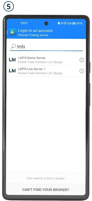 Search for 'LMFX' and select server