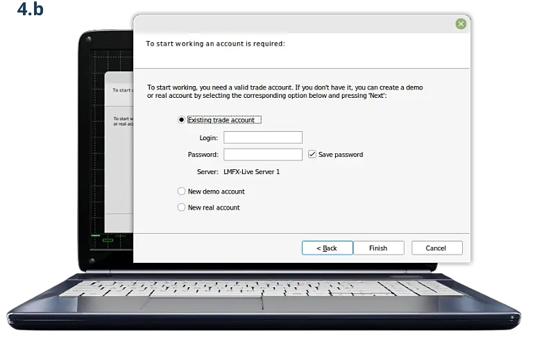 Choose the 'Existing trading account' option and enter your trading account credentials